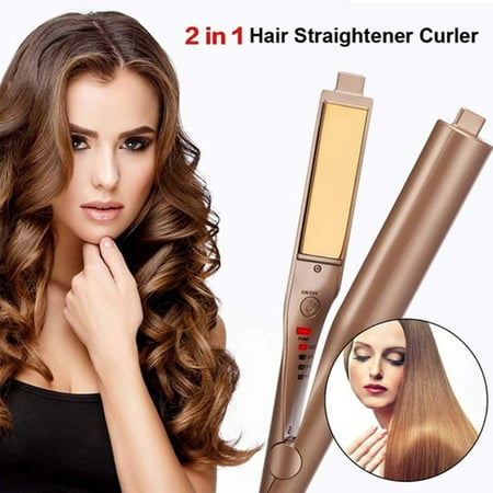 IRON PRO 2 in 1 Hair Curler and Straightener, Negative Ions Wavy Syling Tool Salon Wet & Dry with 3D Concave and Convex
