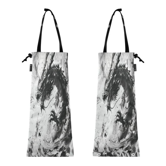 Qxltty Black Dragon 2 Pack Washable Eco-Friendly Seat Back Hanging Car Trash Bag for Travelling Picnic Outdoor