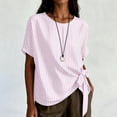 thumbnail image 6 of Cotton Linen Striped Elegant Tops for Women Trendy Outdoor Tie Shirts for Summer Lightweight Loose Fit Crewneck Short Sleeve Tee, 6 of 7