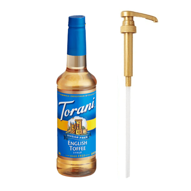 Torani Sugar-Free English Toffee Flavoring Syrup Plastic 750 mL with Bonus Squeeze Pump