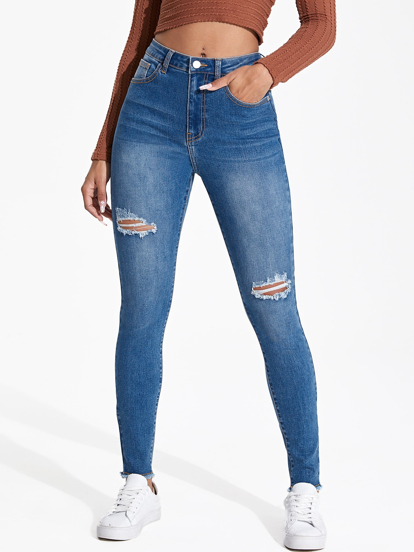 Ripped Detail Skinny Jeans 2022 XS 