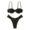 thumbnail image 4 of Swimsuits for Women Solid Color Triangles Gathering Split Bikini Set Black Bathing Suit for Women M, 4 of 6