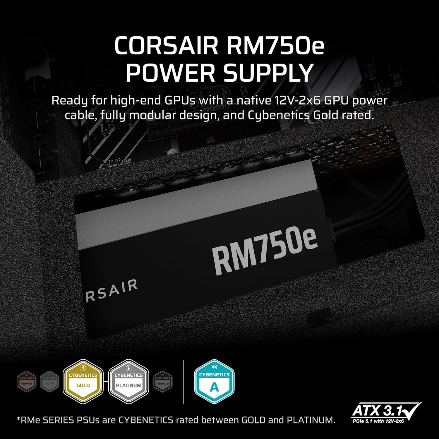 CORSAIR RM750e 2025 Fully Modular Low-Noise ATX Power Supply with 12V-2x6 Cable
