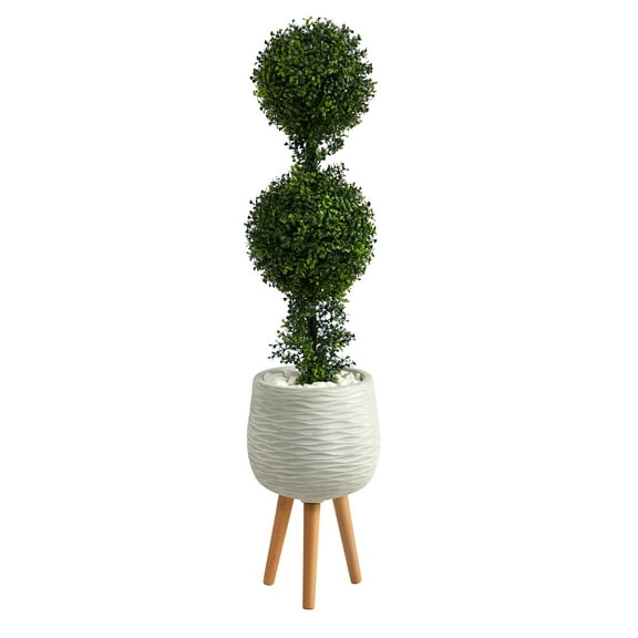 Nearly Natural 4' Boxwood Double Ball Artificial Topiary in Planter