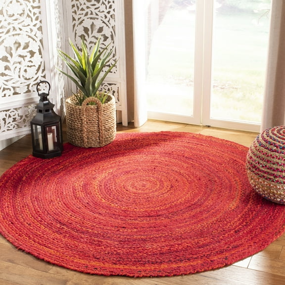 SAFAVIEH Braided Calvin Transitional Cotton Reversible Area Rug, Red, 3' x 3' Round