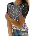 thumbnail image 2 of Women Casual Printing Round-Neck Lace Hollow Out Short Sleeve Pullover Slimming Blouse T-shirt Tops Women Tops 50% Off Clear! S-5XL, 2 of 5