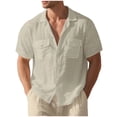 thumbnail image 4 of Workout Shirts for Men Big and Tall,Mens Short Sleeve Regular-Fit Shirt Fishing Tees Linen Casual Button-Down Shirts, 4 of 9