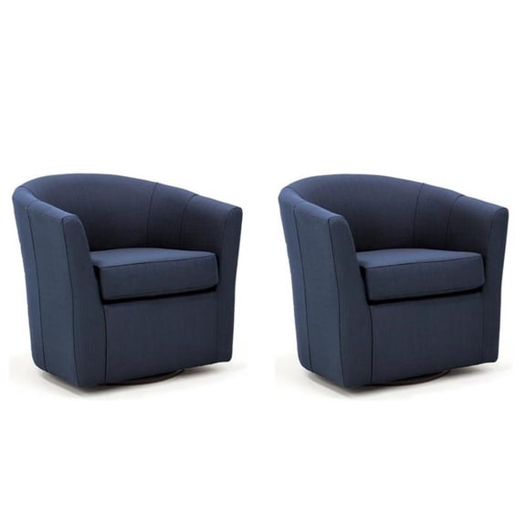 Pemberly Row Set of 2 19"H Fabric Swivel Club Chair in Midnight Blue