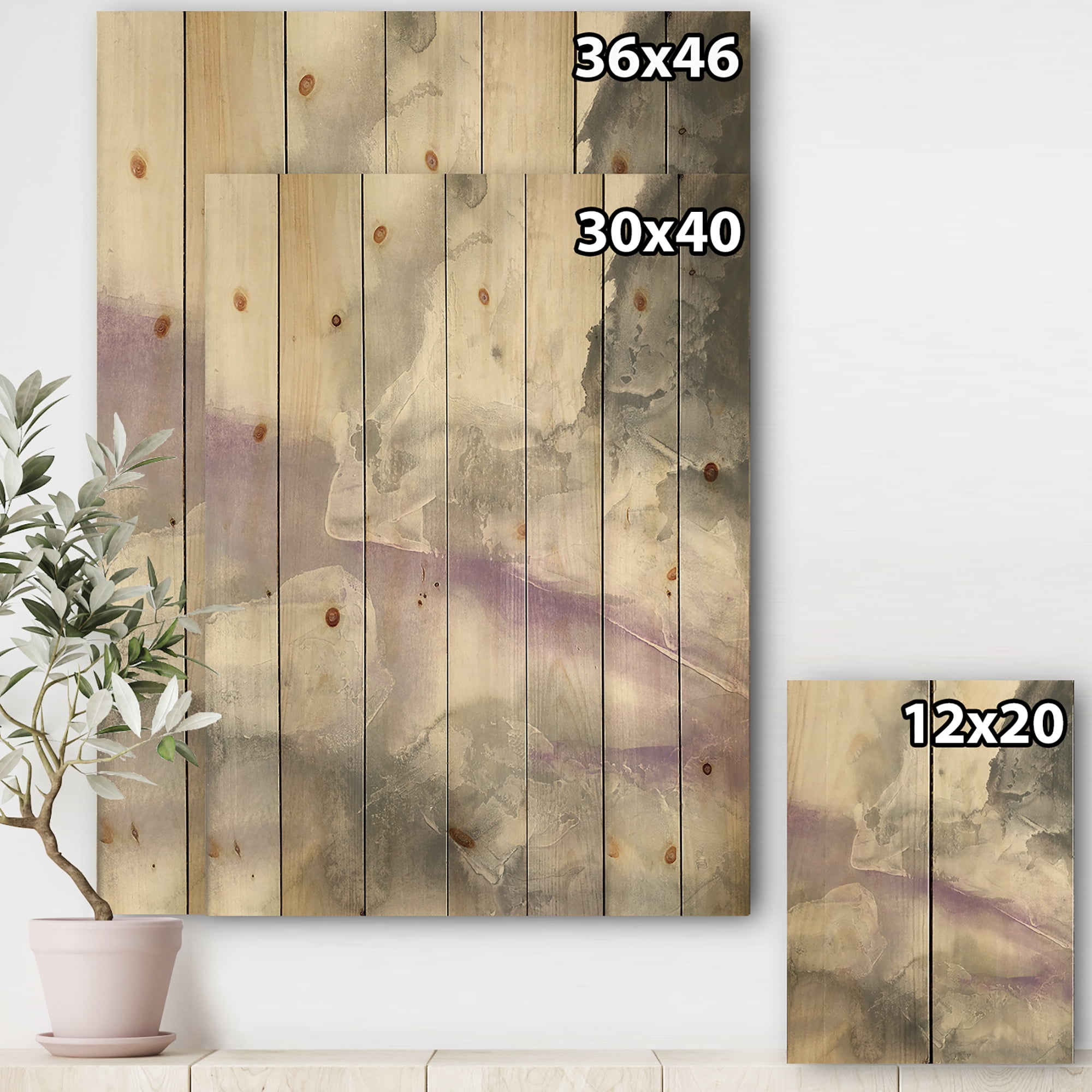 Designart 'Minimal Watercolor Purple Tones I' Modern Farmhouse Print on Natural Pine Wood