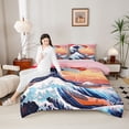 thumbnail image 4 of Homewish Japanese Ukiyo-E Bedding Comforter Set,Ocean Sea Wave Twin Comforter Sets,Orange Sunset Bedding Set For Girl Kids,Luxury Bedroom Decor Reversible,2 Pieces, 4 of 8