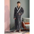 thumbnail image 3 of Unisex Long Color-Block Plush Shawl Collar Thickened Flannel Robe For Home, 3 of 4