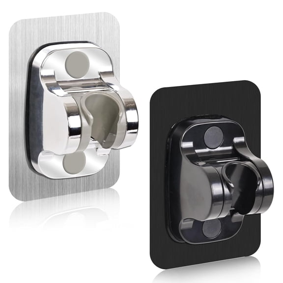 2Pcs Strong Adjustable Shower Head Holder  Adhesive- Wall Mounted Heavy Duty Shower Head Shelf Bracket, Plastic Bracket Stick on Wall, Mount ABS- Shower Holder for Handheld Shower Heads