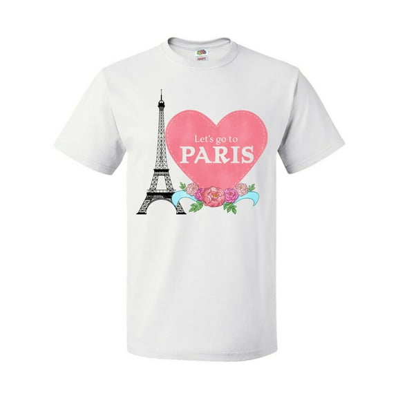 Inktastic Let's Go to Paris with Pink Heart and Eiffel Tower T-Shirt