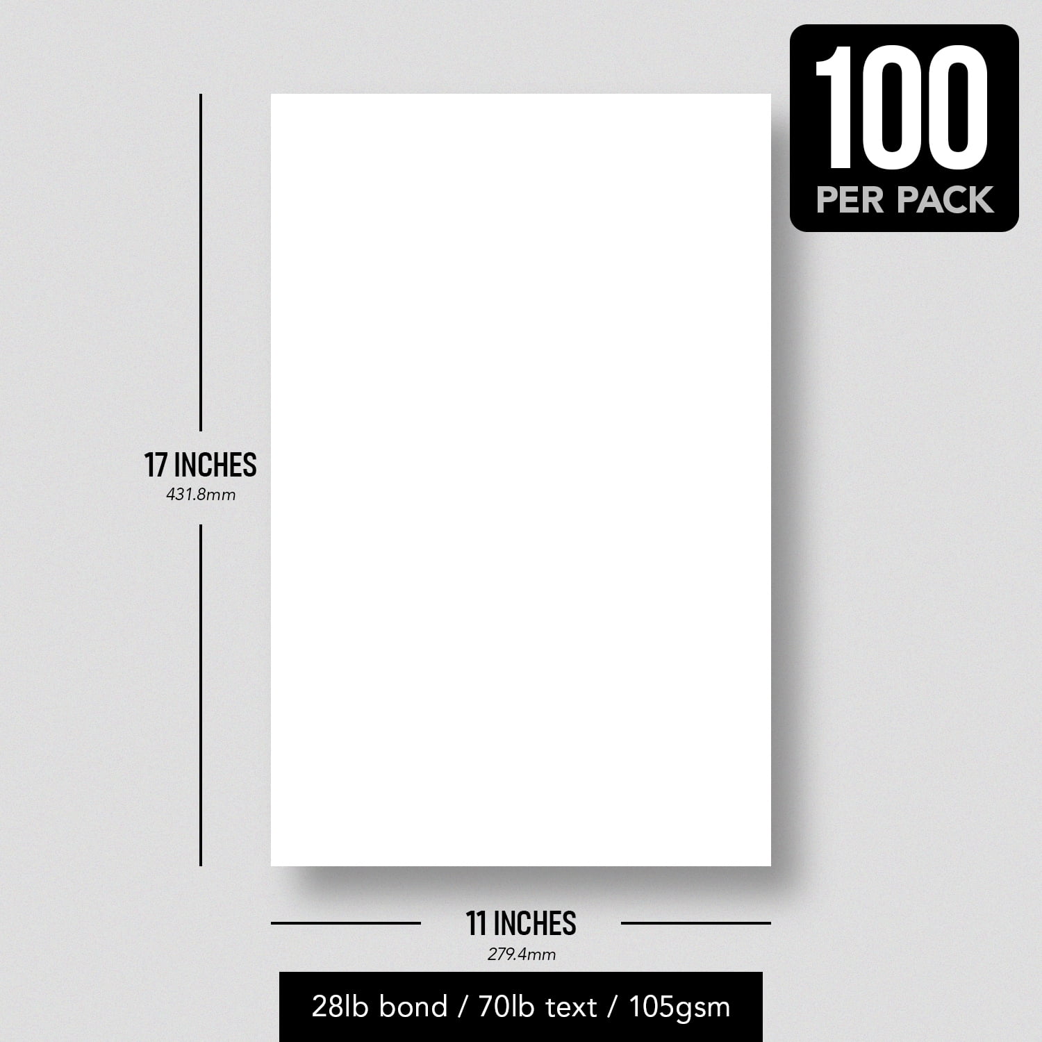 Bright White Paper – Multipurpose Office Print Writing Copy Paper – Flyers, Posters, Design Proposals, Business Documents | 11 x 17 | 70lb Text (28lb Bond) | Acid Free Paper | 100 Sheets per Pack
