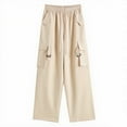 thumbnail image 4 of Beige Womens Pants Women's Pocket Cargo Pants Women's Trendy Elastic Waist Design Loose Tie Leggings Casual Pants Women, 4 of 5