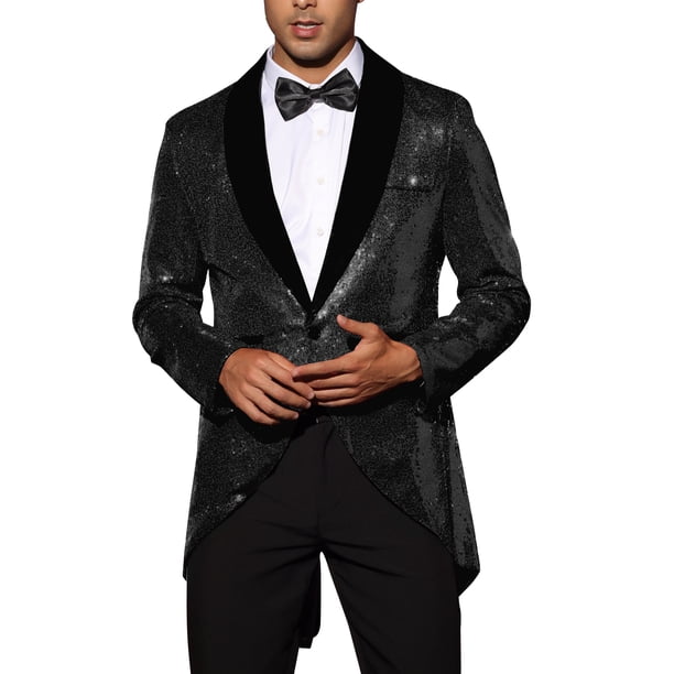 Tuxedo de lentejuelas brillante INSPIRE CHIC para chaqueta de solapa de hombre para fiestas de boda M Negro