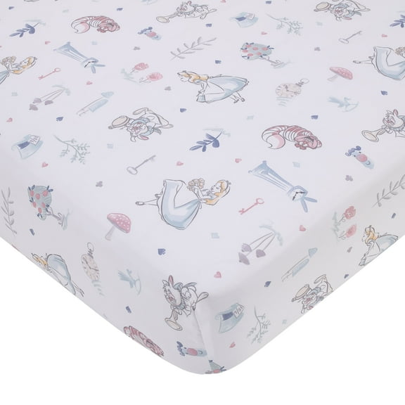 Disney Alice in Wonderland Light Blue and Pink Fitted Crib Sheet