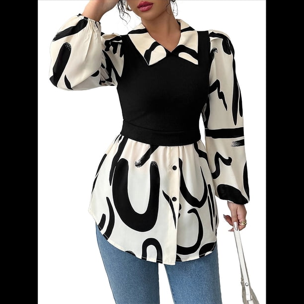 Vestidos Camiseros de Verano para Mujer, Túnicas Casuales de Larga con Botones y Retazos en Colores Contrastantes. Negro L