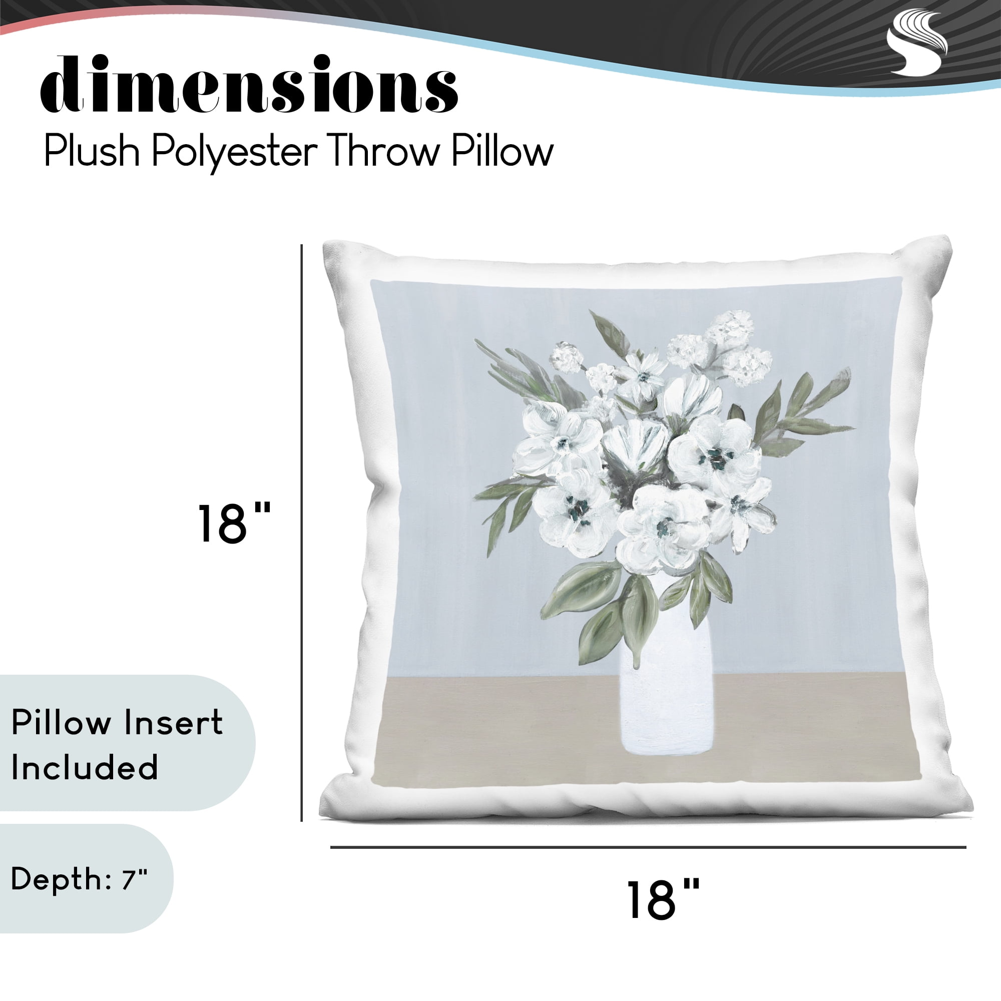 Stupell Industries Cerulean & White Blooms Decorative Printed Throw Pillow, design by Marilyn Dunlap, 18 x 7 x 18