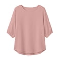 thumbnail image 4 of Neewe Womens Plain Round Neck Half Sleeve Top Curved Hem Blouses Loose Shirts Spring Summer Fashion Casual T Shirts, 4 of 6