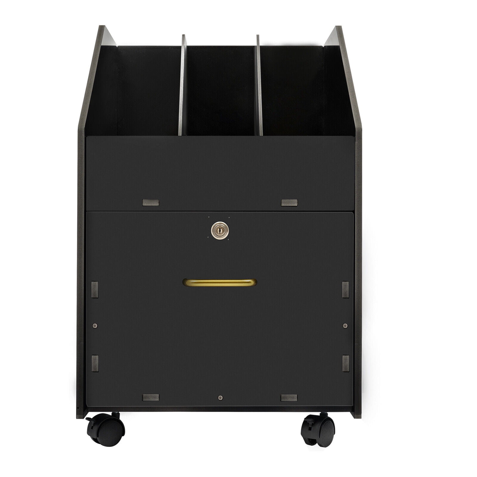 Mobile File Organizer W/Lock Under Desk Rolling File Cabinets Wood File Holder Black
