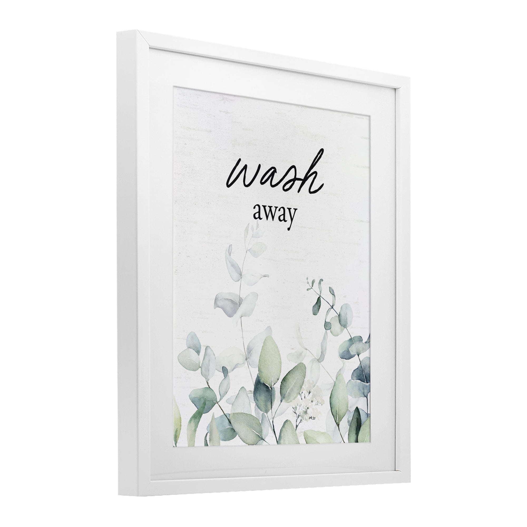 Wash Away Eucalyptus White Framed Print Under Glass, design by Lettered and Lined