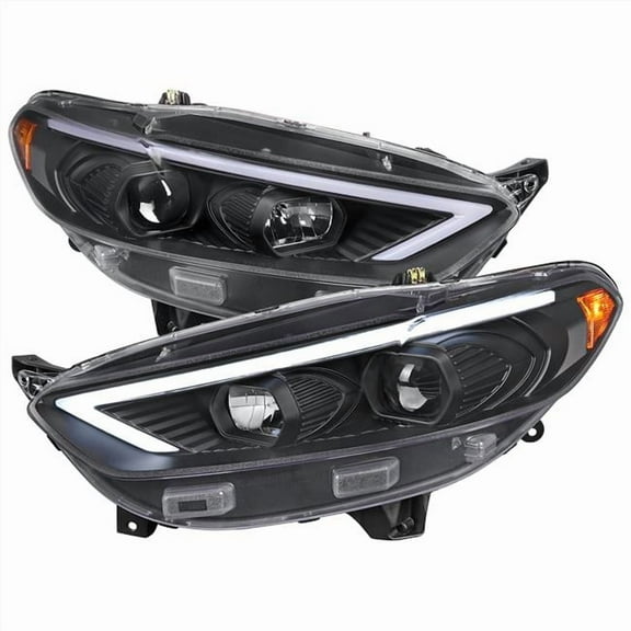 Sequential Switchback Turn Signal LED Bar Projector Headlight with Matte Black Housing Clear Lens for 2013-2016 Ford Fusion