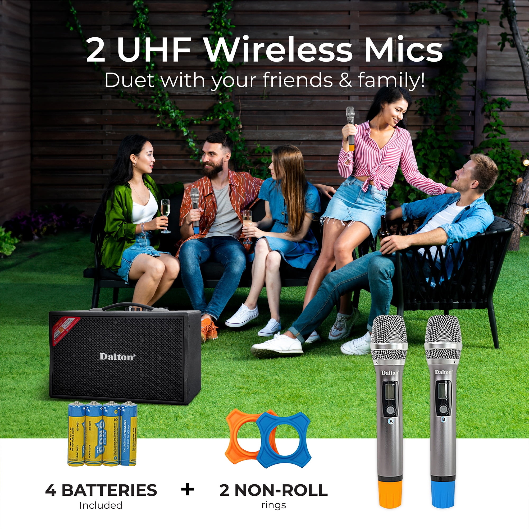 DALTON KS10Pro Portable Bluetooth Speaker for Adults, Kids 300W | 2 UHF Microphones | 10" Woofer | Bass/Treble Adjustment | USB/AUX | Car Outdoor Indoor Party Gifts