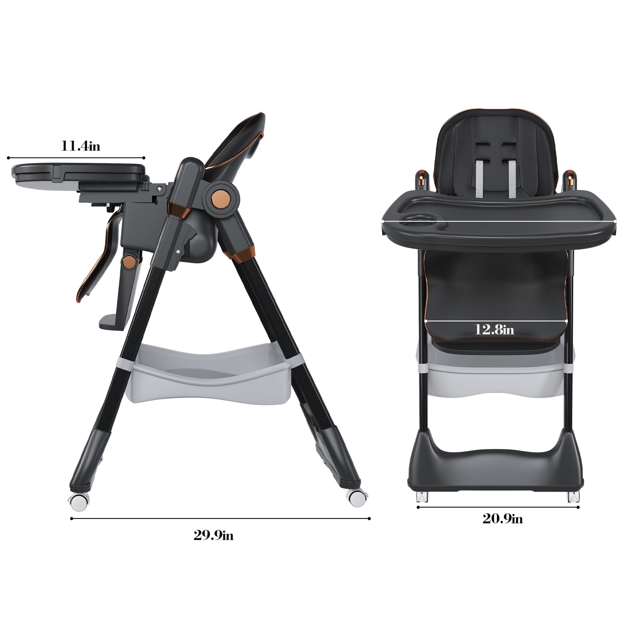 Alvantor Baby High Chair for Infant Portable Toddler Feeding Seat with Belt for Home, Dining Black