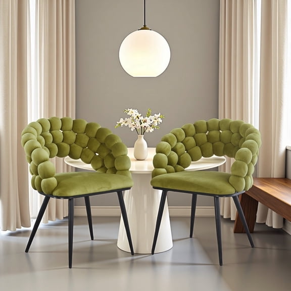 Modern Dining Chair Set of 2 - Upholstered Fabric Chair with Golden Iron Tube Legs, Soft Cushion & Comfortable Hairball Back, Ideal for Living Room, Cafe, and Dining Room