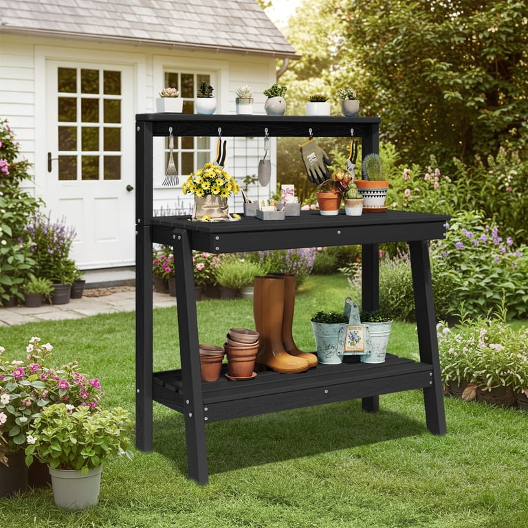 SERWALL Outdoor Potting Bench, 3-Tier HDPE Garden Workstation photo 8