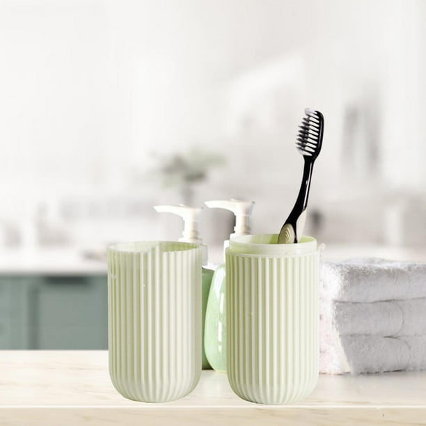 Set De 2 Vasos Para Cepillos De Dientes LWMLWM: Organiza Tu Baño Con Estilo Moderno (Beis Y Gris, Plástico PP)