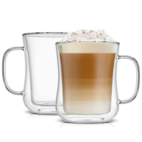 JoyJolt Diner Double Wall Glass Insulated Coffee Mug Glasses - 13.5 oz - Set of 2