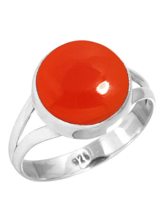 925 Silver Ring For Women - Girls Orange Natural Carnelian Stone Silver Ring Size 12 August Birthstone Handmade Silver Ring Size 12 Gift For Ladies On Wedding 925 Gemstone Silver Jewelry
