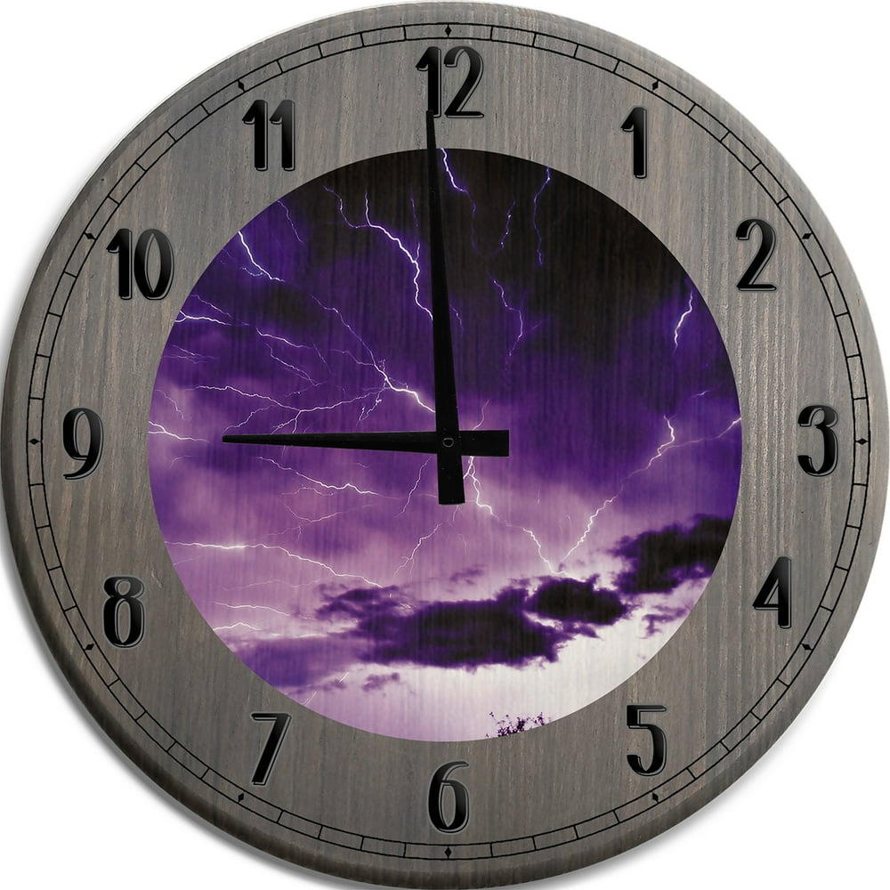 Large Wall Clock Lightning Storm Electric Sky Man Cave Wall Decor