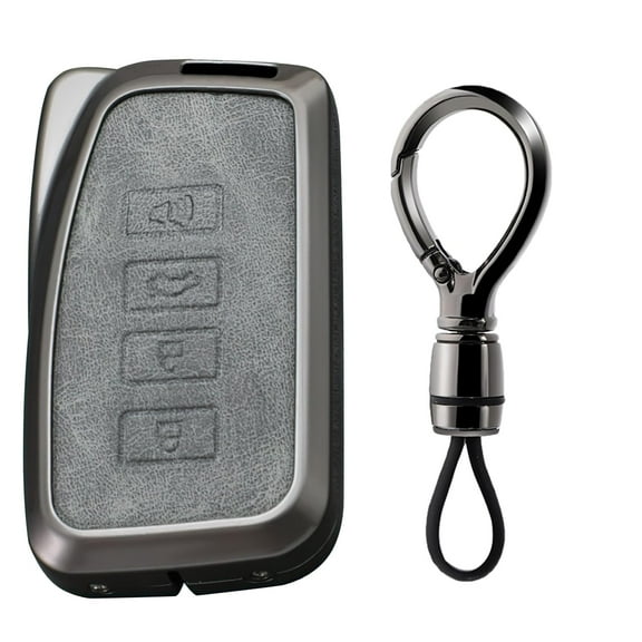 2024 New Gray Metal Leather Key Fob Cover for Lexus IS200t RX ES GS LS NX RS GX LX RC LC 300 300h 350 250 450h 460 600h - Keyless Entry Key Holder with Keychain