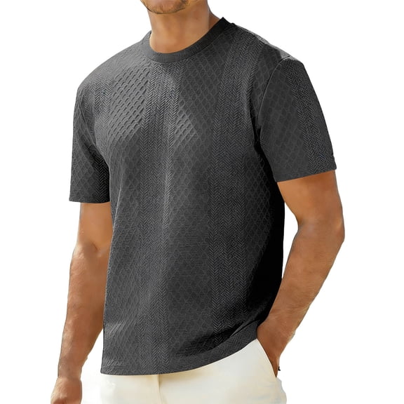 Mens Summer Shirts - Mens Short Sleeve T Shirts Casual Crewneck Solid Color Shirt Summer Cable Knitted Stretch Pullover Tees