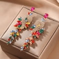 thumbnail image 3 of Sunyuer Vintage Long Colorful Hollow Leaves Tassel Earrings Rhinestone Dangle Drop Earrings Women Statement Fringe Earrings for Wedding Women Brides, 3 of 7