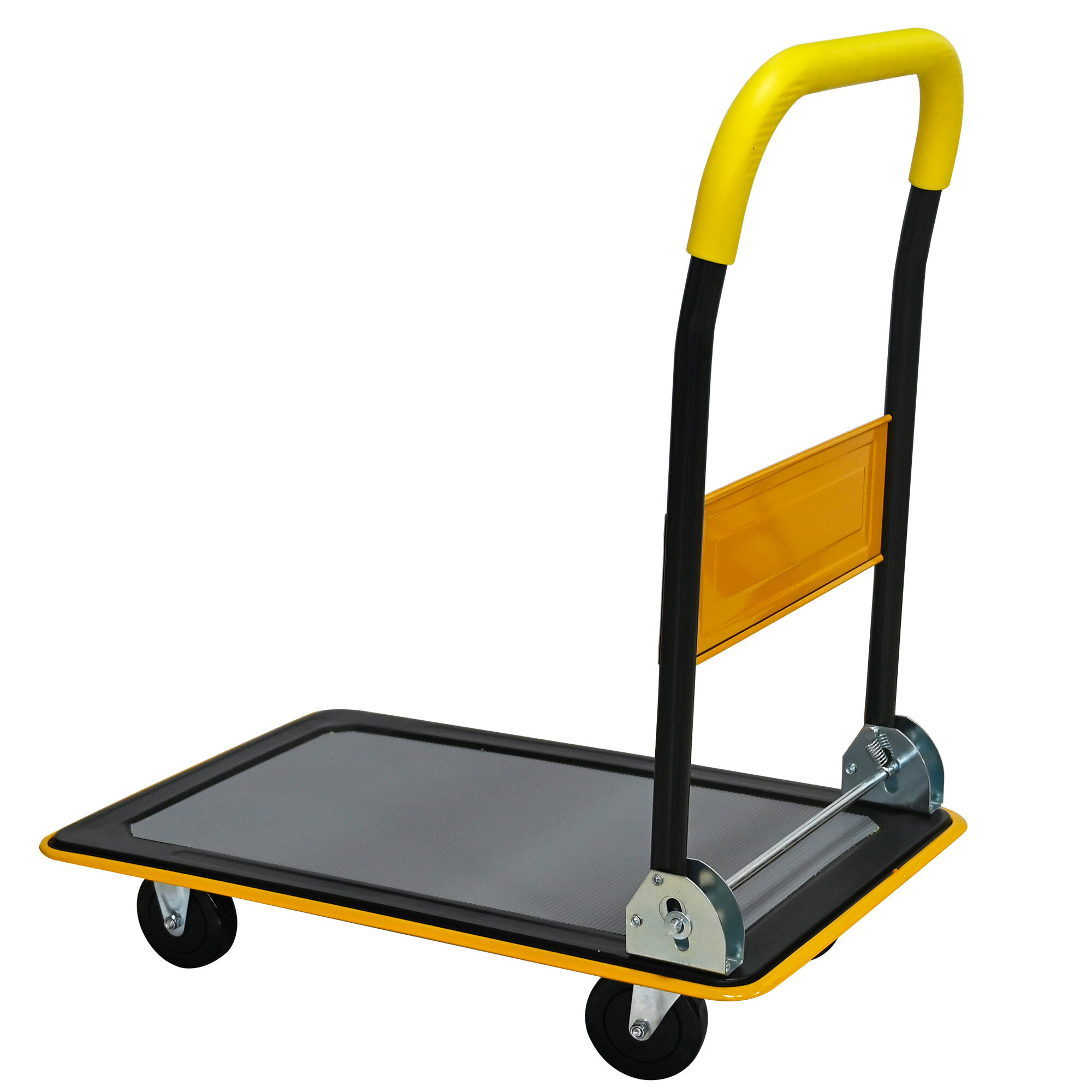Dolly, Flatbed Cart, 330lbs Heavy Duty Capacity Platform Hand Truck 360 Degree Swivel Wheels Foldable Push Hand Cart for Loading and Storage, Warehouse-Yellow, Yellow Hand Truck,Furniture Dolly
