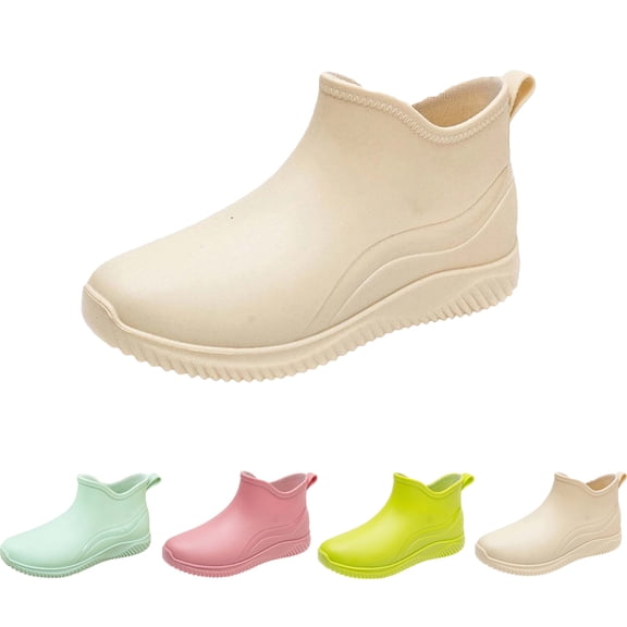 Lenago Women's Short Rain Boots Casual Spring Summer Rain Boots Solid Color Waterproof Thick-Soled Short Dopamine Color Shoes Low-top Ankle Boots Everyday Rain Boots