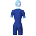 thumbnail image 3 of DPOIS Junior Girls 2pcs Swimming Suit Short Sleeves Front Zipper Jumpsuit with Cap Set, 3 of 5