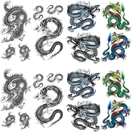 Temporary Tattoo Dragon for Men,Teens Guys,Kids Boys(8 Sheets), Waterproof  Long Lasting Fake Tattoos Stickers for Arms Shoulders Chest & Back- Biker  Tattoos 9cmx19cm/(LxW) | Walmart Canada