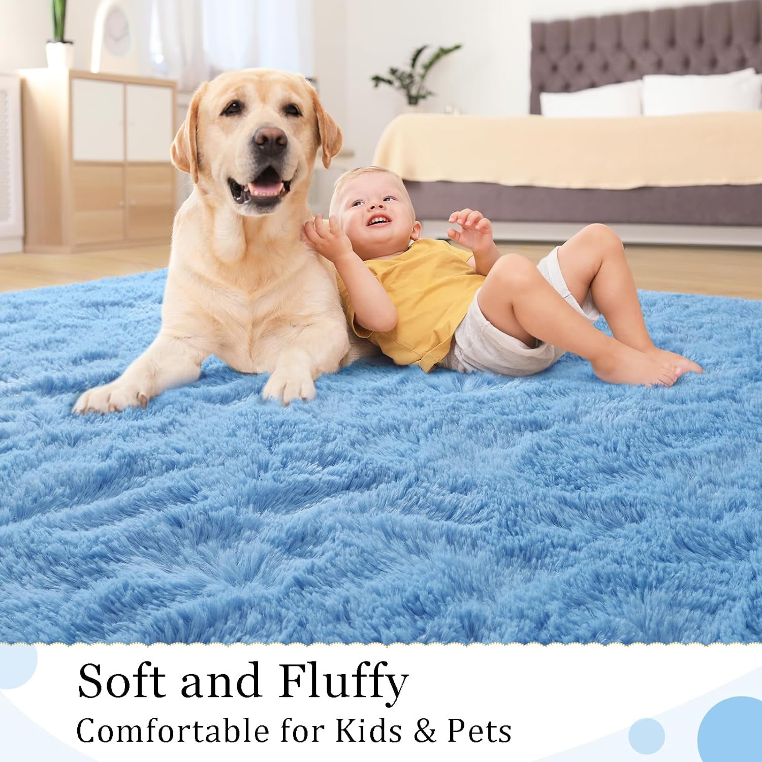 Softlife Super Soft Rug For Living Room Fluffy Rugs For Dorm Room Cute Plush carpet For Bedroom,6' x 9',Cerulean Blue