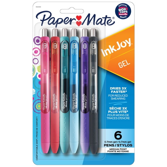 Paper Mate InkJoy Pens, Gel Pens, Medium Point (0.7 mm), Assorted Colours, 6 Count