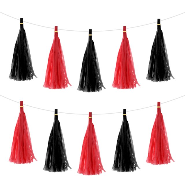 40 Pcs de guirnalda de flecos negra y roja con cuerda para decoración de bodas y fiestas de cumpleaños