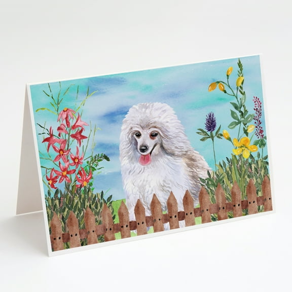 Medium White Poodle Spring Greeting Cards and Envelopes Pack of 8