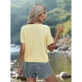 thumbnail image 4 of Womens Short Sleeve Cable Knit Sweater Tops Crewneck Spring Summer Shirts Business Dressy Casual Outfits Light Yellow XL, 4 of 5