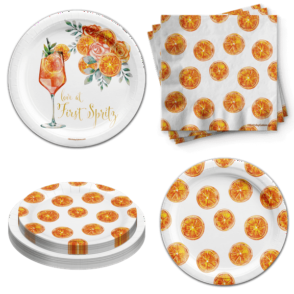Love At First Spritz Bridal Shower Party Supplies - 24 Piece Tableware Set Includes Large 9" Dinner Plates and 7" Dessert Paper Plates Napkins