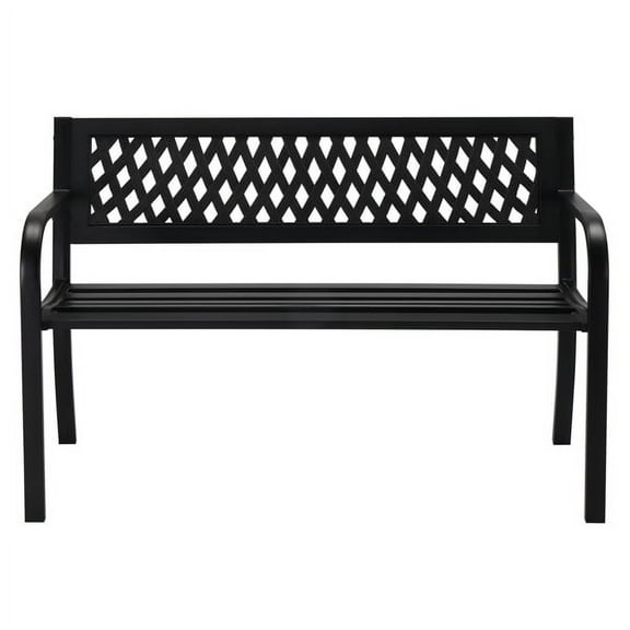 47in PVC Mesh Backrest Outdoor Iron Bench for Garden Patio Black