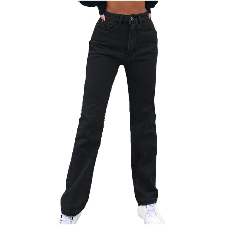 Metal Jeans Buttons Jeans Trousers Women's Jeans Long Y2k Trousers for  Girls Designer High Waist Loose Wide Leg Black Slit Pants